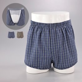 即納 失禁用トランクス2枚組[失禁パンツ トランクス 尿漏れ パンツ 男性用 防臭 防水 抗菌 吸収 失禁 軽失禁 25cc 吸水パンツ メンズ インナー フィット 2枚セット 洗濯 洗い替え 柄物 チェック柄 普段使い 横漏れ モレ 垂れ 綿 綿100％]