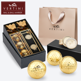 【記念品】VERTINI ゴルフマーカー (MOON)・ゴールドボール3球 (2点セット) ゴルフグッズ ギフト プレゼント
