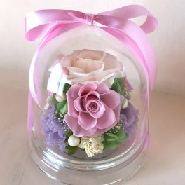 プリザーブドフラワー テーブルフラワー ドーム 紫 ラベンダー 結婚祝い 誕生日 母の日 敬老の日 長寿祝い 古希 喜寿 ｜ フローリストレマン チャーム（ラベンダーピンク）