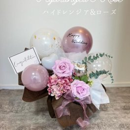 【 ハイドレンジア ＆ ローズ 】 バルーンギフト 母の日 高級感 大人 ゴールド 喜ばれる 贈答 贈り物 ギフト プレゼント ご開店 開店祝い 御開業 移転 周年 ご結婚 祝電 開院 事務所オープン フラワーアレンジメント 開院祝い クリニック 事務所移転祝い フラワーバルーン
