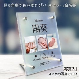 【 パールカラー おしゃれ 命名書 アクリルフレーム 】 モダン シンプル フォトパネル 男の子 女の子 メモリアル 赤ちゃん 写真 名入れ無料 名前 出産報告 記念品 出産祝い 出産 内祝 ギフト 命名 お七夜 インテリア パール 透明