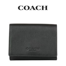 送料無料 コーチ COACH アウトレット 敬老の日 メンズ  財布 三つ折り財布 CAK12 QB/BK(ブラック) ブラック (男性 プレゼント ブランド 本革 レザー 小銭入れ さいふ コンパクト シンプル サイフ 黒)