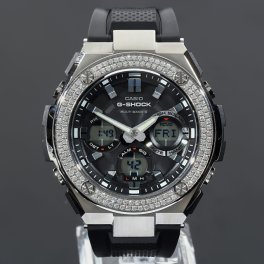 G-SHOCK GST s110 ２連CZダイヤ（キュービックジルコニア）Gスチール カスタムベゼル 18K GOLD　カスタム尾錠付き