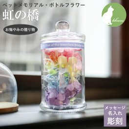 プリザーブドフラワー プリザ ボトルフラワー 名入れ メッセージ ガラス 彫刻 お悔やみ お供え ペット 仏花 虹の橋 おしゃれ 犬 猫 贈り物 四十九日 メモリアルグッズ ペットメモリアル ペット供養 お供え物 お供え花 花 【ペットメモリアルボトルフラワー・虹の橋】