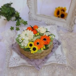 花かごのフラワーのケーキ(バタークリームケーキ、チーズケーキ味)
