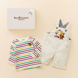 ミキハウスホットビスケッツ　オーバーオール & Tシャツセット＜BOX付き＞　ギフトラッピング　出産祝い　誕生日　お祝い　入園祝い　キッズ服　ベビー服