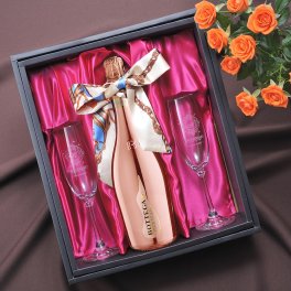 退職 異動 名入れ　クリスマス プレゼント　結婚祝い　ボッテガ ロゼ ゴールド 750ml 　シャンパングラス2点セット　豪華3点セット
