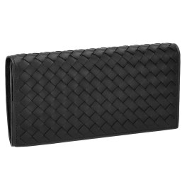 ボッテガヴェネタ BOTTEGA VENETA 財布 長財布 フラップ式長財布 かぶせ 小銭入れ付き イントレチャート 577559 V47W1 1275 メンズ ブラック 本革 レザー