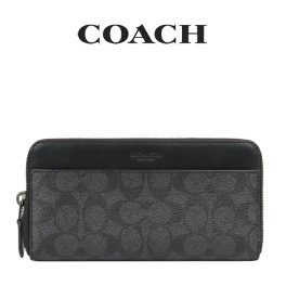 送料無料 コーチ COACH アウトレット 誕生日 メンズ 財布 ラウンドジップ長財布 5015 MI5(チャコール×ブラック) シグネチャー (プレゼント ラウンドファスナー 大容量)