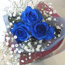 バラの花束 ★ブルーローズ３本＆カスミ草・花束＆ブーケ★ 【父の日にお勧め】【お誕生日】  【花束＆ブーケ】 【記念日】【結婚祝い】 【お祝い】 
