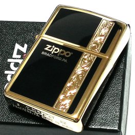 ZIPPO ライター シンプル アラベスク ライン入り ロゴ 金 両面加工 ジッポ ゴールド ブラック かっこいい メンズ プレゼント ギフト