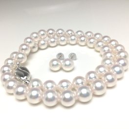 真珠 ネックレス パール オーロラ・天女 アコヤ真珠 イヤリング or ピアス セット 8.0-8.5mm ホワイト系ホワイトピンク シルバー クラスップ 74156 イソワパール