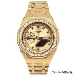 G-SHOCK GA2100gb GARISH GOLD フロステッド カスタム バゲッドカットCZダイヤベゼル（キュービックジルコニア）カシオーク ゴールドダイアル ステンレス製 艶消しモデル Frosted Edition ゴールド【ショールーム展示品】