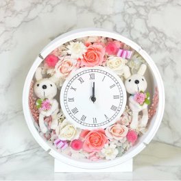本州送料無料・12時までのご注文で即日発送（土・日・祝は除く）プリザーブドフラワー 時計 ラビット フラワーギフト 開店祝い 開業祝い 新築祝い プレゼント ギフト 贈り物 バラ 花 アレンジメント 誕生日