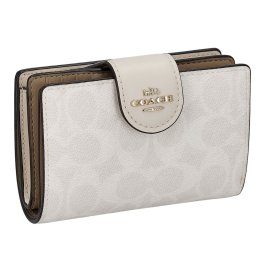コーチ ファクトリー アウトレット COACH FACTORY ミディアム コーナー ジップ ウォレット 財布 二つ折り財布 折りたたみ財布 小銭入れ付き CW786 IMXU5 レディース ホワイト+ブラウン