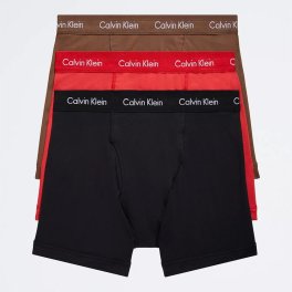 カルバンクライン：COTTON STRETCH ボクサーブリーフ 3PK (ブラック/ココアブラウン/ルージュ)[ボクサーパンツ/ 男性下着/ メンズインナー/人気ブランド/おすすめギフト/誕生日プレゼント/メンズファッション]