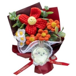 ちいかわ 【うさぎ】花束 ニットブーケ ニットフラワー 花束ギフト 手編み 編み物 手作り プレゼント ボンボンドロップキーチャーム入り crochetflower 発表会 誕生日 記念日 卒業祝い 入学祝い