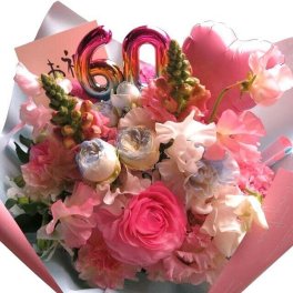 誕生日プレゼント 母 バルーンフラワー 生花のフラワーアレンジメント ご希望数字入り （２ケタまで）記念日 おまかせで安心 デザイナーにおまかせ 生花使用 女性 義母 両親 祖母