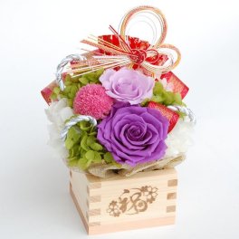 プリザーブドフラワー 誕生日 プレゼント ギフト 古希（70歳） 喜寿(77歳）卒寿(90歳）祝い 開店祝い 開業祝い 周年祝い 移転祝い 改装祝い枡 お花 枡フラワー 母の日 周年記念 贈り物 紫色のお花 和風 送料無料 「睦季（紫）〜むつき〜」