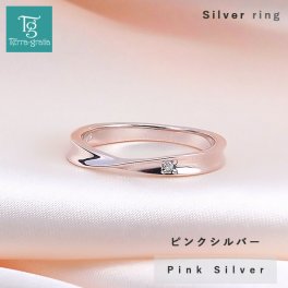 リング レディース ピンクシルバー 刻印 ダイヤモンド シンプル ひねり メビウス 細身 上品 おしゃれ 指輪 偶数サイズ ピンクゴールドカラー Silver【jlr044psv】単品
