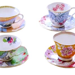 ウェッジウッドWEDGWOOD ハーレークイン バタフライブルーム ティーカップ＆ソーサー４客セット（ブランド食器セット）【御結婚御祝・内祝・新築御祝・還暦御祝・御礼・寿・ギフト包装可能】