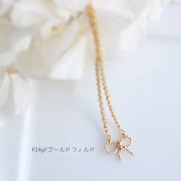 【K14GF（ゴールドフィルド）リボンネックレス☆日本製】かわいい/女の子/リボン/プレゼント/クリスマス/レディース