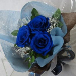 【送料無料】 プリザーブドフラワーギフト【ブーケ】【敬老の日にもおすすめ】★プリザーブドフラワー 花束★バラ 3本　ブルー 【結婚祝い】 【プロポーズの花】 【記念日】 【お祝い】