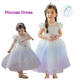 子供 エルサ風 ドレス アナ雪 プリンセス カチューシャ 三つ編み ワンピース お姫様 衣装 キッズ コスチューム 白色 女の子 コスプレ 戴冠式 発表会 誕生日 ギフト ハロウィン プレゼント クリスマス 長袖 100-140 なりきりアイテム