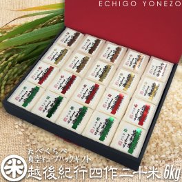 [新潟米 令和6年産] 新潟米探訪 越後紀行 四作二十米 人気産地米食べくらべ 無洗米 6kg (300g×20個) 真空キューブパック コシヒカリ 魚沼産 佐渡産 東蒲原産 岩船産 ギフト 送料無料