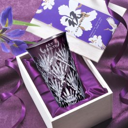 名入れ 切子グラス 笹の葉紋様 酎ハイグラス 紫 単品 木箱入り プレゼント 誕生日 SXX