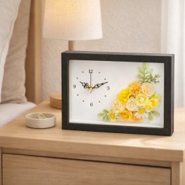 ◆花時計 【BOX FLOWER フルーリー】（ブラックフレーム） 置時計  ハンドメイド 文字入れ可能