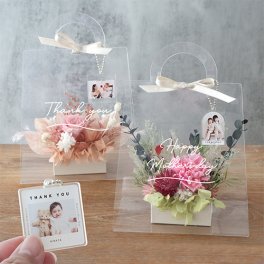 プリザーブドフラワートートバッグプティ+オリジナルキーホルダーセット【送料無料】【名入れ】【オリジナル】プリザーブドフラワー　写真入り　キーホルダー　母の日　メッセージ入り