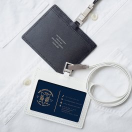 好きなメッセージが入る ネックストラップ付 レザー ID カードホルダー