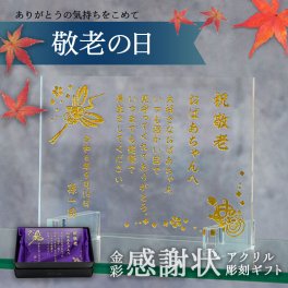 名入れ 金彩感謝状 豪華 アクリル彫刻 スタンド付き 【送料無料】 退職 お礼 退職祝い 父 母 還暦祝い 上司 記念品 卒業祝い