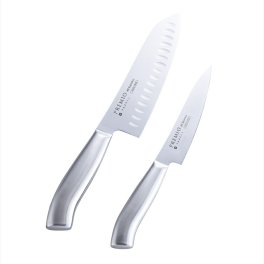 プレミオ オールステンレス ディンプル付き三徳包丁&ペティナイフセット  三徳包丁（刃渡り16.5cm）、ペティナイフ（刃渡り12.4cm）