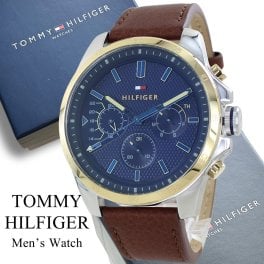 トミーヒルフィガー 腕時計 メンズ 48mm レザー カレンダー 24時間計 ネイビー ブラウン ゴールド ブランドウォッチ カジュアル プレゼント ギフト 男性 TOMMY HILFIGER 成人 卒業 入学