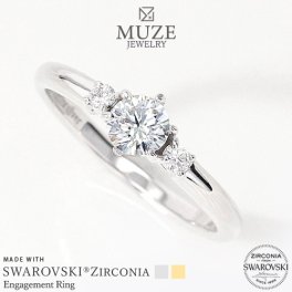 MUZE JEWELRY 指輪   直径4.3mm（0.3ct相当） プラチナ仕上げ オーダーメイド プラチナ仕上げ K18ゴールド仕上げ エンゲージリング 婚約指輪  スワロフスキージルコニア使用リング プロポーズ サプライズ  記念 made in japan 刻印 名入れ roryxtyle