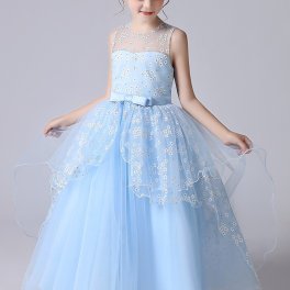 【ラッピング無料】子供ドレスドレス 女の子 ワンピース レース チュールワンピース フラワーガール ジュニアピアノ発表会 花嫁 コンクール ロングドレス 結婚式 キッズドレス ノースリーブフォーマルドレス