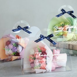 ソープフラワー クリアバッグブーケ【結婚祝い 結婚記念日のお祝い 開店祝い 新築祝い 誕生日祝い 進学祝い 退職祝い 母の日 メッセージカード無料】 