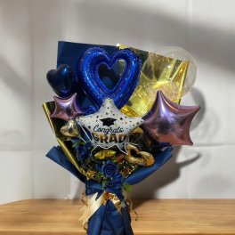 卒業式バルーンバンチ（アクアブルー）ブルー　卒業　　バルーンと造花　成人式 花束 バルーンブーケ バルーンバンチ お祝い 豪華 　アクアバルーン かわいい インスタ映え 送料無料 お名前印字　ボリューム花束　