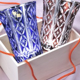退職 異動 名入れ　底面彫刻　切子　ロイヤルスターフリーグラス　２点ペアセット　木箱入り