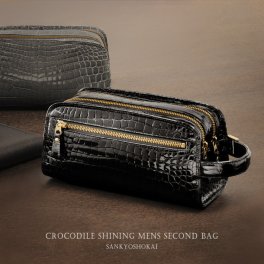 日本製 クロコダイル メンズ セカンドバッグ Wファスナー シャイニング加工 センター取り ワニ革 メンズバッグ クロコダイル 本革 バッグ 安心 保証書 付き 誕生日 プレゼント ク ギフト 父 ギフト 父の日 (3552sr) クリスマス バレンタイン 母の日 女性 定年退職 バレンタイン 成人祝い