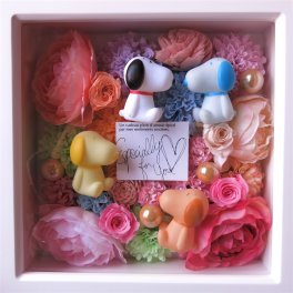 スヌーピー 花 プリザーブドフラワー入り 壁掛け カラフル スヌーピー 4個入り ◆誕生日プレゼント・記念日の贈り物におすすめのフラワーギフト