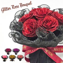 ラメがきらめく グリッターローズ 7輪 花束 キラキラ お花 バラ 薔薇 造花 記念日 母の日 誕生日 プロポーズ 結婚式 結婚祝い 退職祝い お見舞い 送別会 発表会 花 ブーケ プレゼント ギフト 枯れないお花 GR-301