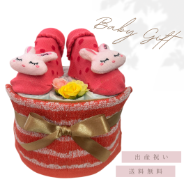 【送料無料】おむつケーキ 女の子 出産祝い 安い お手軽ギフト プチ うさぎ ベビーギフト オムツ オムツケーキ パンパース お誕生 ピンク