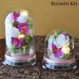  送料無料 お供え花 仏花 花 光る プリザーブドフラワー 蘭淡／メッセージカード無料 ギフト プレゼント お盆 初盆 お供え お彼岸 ご霊前 一周忌 三回忌 月命日 法事 仏壇 洋風 お仏壇 お悔やみ アレンジ ペット LED 和風 供花 誕生日 法要 シルクフラワー