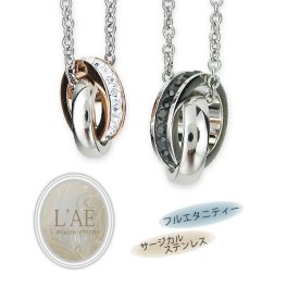 【送料無料】ペアネックレス ステンレス アクセサリー クリスタル ブラック ローズゴールド 2連リング ペアペンダント メンズ レディース