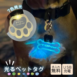 【名入れ無料】大小セット 光る お散歩ライト ペットタグ ネームタグ ペット 迷子札 名入れ ネームプレート LED キーホルダーUSB充電 犬 猫 いぬ ねこ 夜 散歩 ペット用品 大型犬 中型犬 小型犬 夜道 安全ライト 迷子防止 交通安全 事故防止 ドッグタグ 肉球 名前