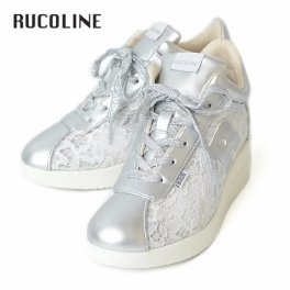 ルコライン スニーカー ルコライン 靴 RUCO LINE RUCO-014SI PIZZO LUX レース生地 × 合皮 シルバー Rマーク サイドファスナー付 ３E 幅広 レディース