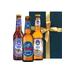 ビールギフト ドイツ フランス ビール 飲み比べセット【無料 リボンラッピング メッセージカード】『ホフブロイ』 オリジナル ドゥンケル メテオ―ル 330ml 3本 海外ビール 輸入ビール 詰め合わせ 誕生日 内祝い お返し 御祝 ギフト箱付 送料無料